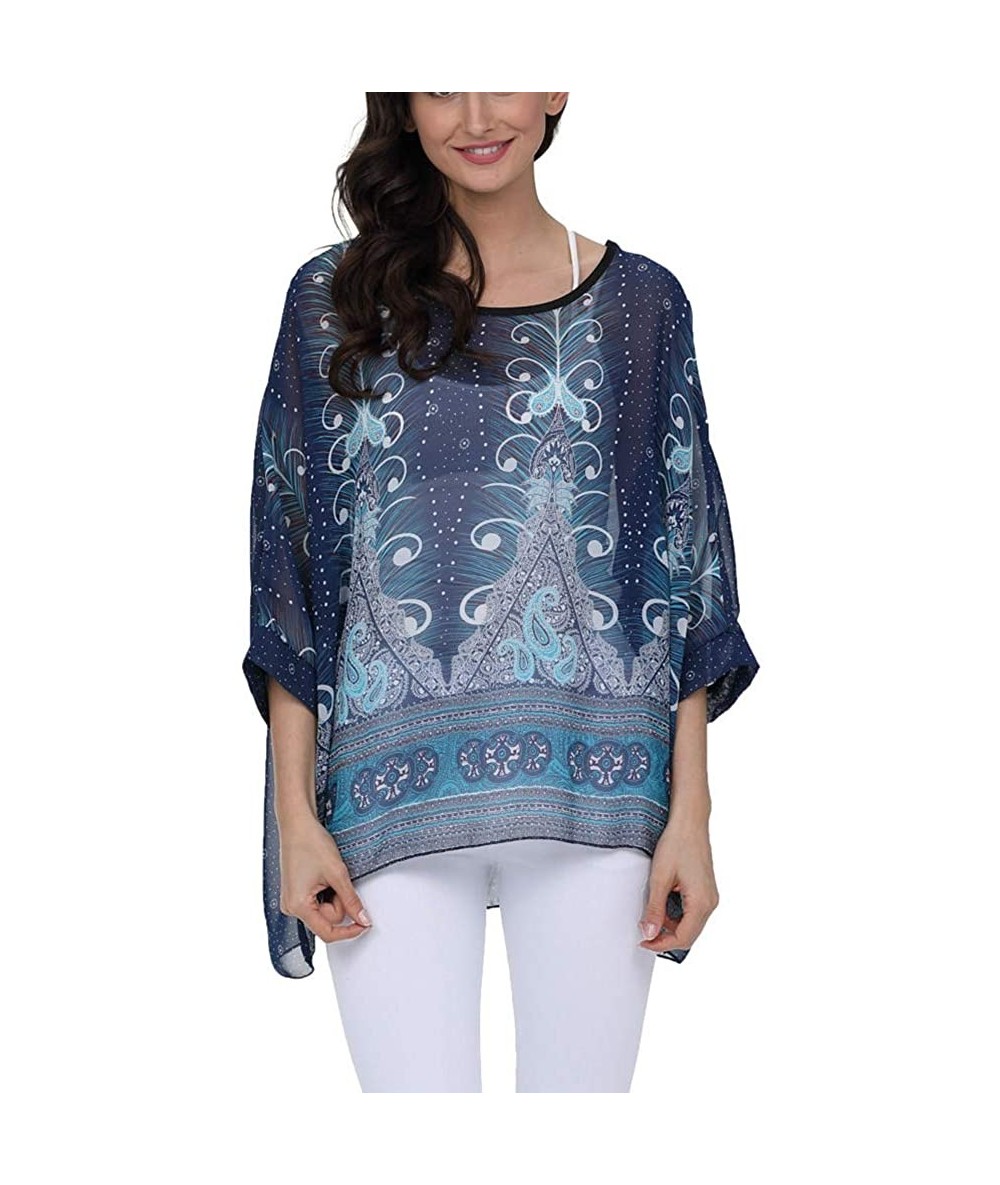 Cover-Ups Women's Bohemian Chiffon Blouse Batwing Sleeve Swimsuit Coverups - 4295 - CH18W4ZTORX $23.95