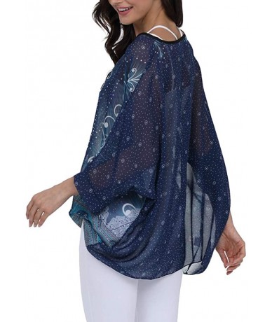 Cover-Ups Women's Bohemian Chiffon Blouse Batwing Sleeve Swimsuit Coverups - 4295 - CH18W4ZTORX $23.95