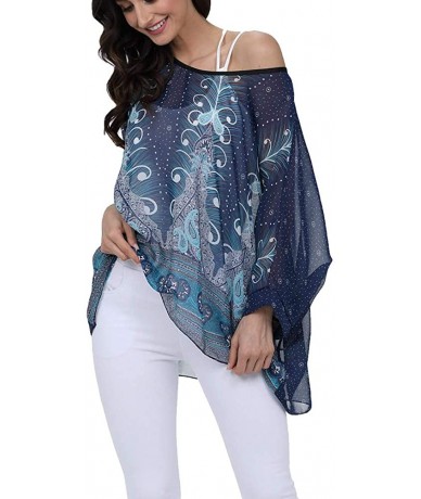 Cover-Ups Women's Bohemian Chiffon Blouse Batwing Sleeve Swimsuit Coverups - 4295 - CH18W4ZTORX $23.95