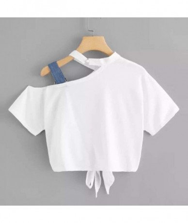 Rash Guards Women Tshirt Summer Casual Solid Short Sleeve O-Neck Top Blouse - White - CS18UL7N9TH $21.92