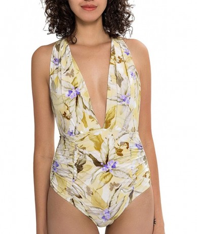 One-Pieces Women's Vintage One Piece Swimsuit High Waist Back Cross Tie Sling Swimwear (FBA) - Floral 59 - CN18LQ9XXHO $57.85