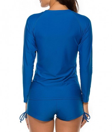 Rash Guards Women Long Sleeve Sun Protection Rash Guard 2 Pieces Swimsuit Set - Blue Square - CK193G5XRAN $44.55