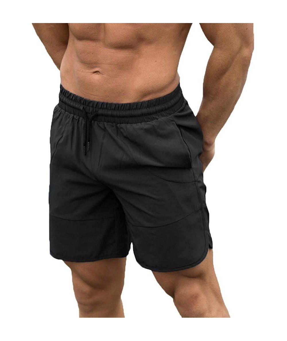 Rash Guards Men's Workout Running Shorts Elastic Waist Quick Dry Gym Athletic Jogger Short Pants with Pockets - Black - C1194...