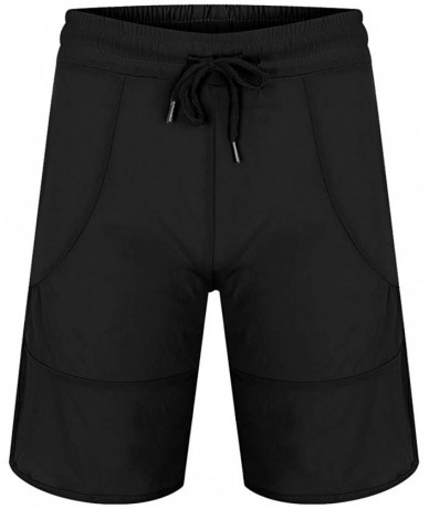 Rash Guards Men's Workout Running Shorts Elastic Waist Quick Dry Gym Athletic Jogger Short Pants with Pockets - Black - C1194...