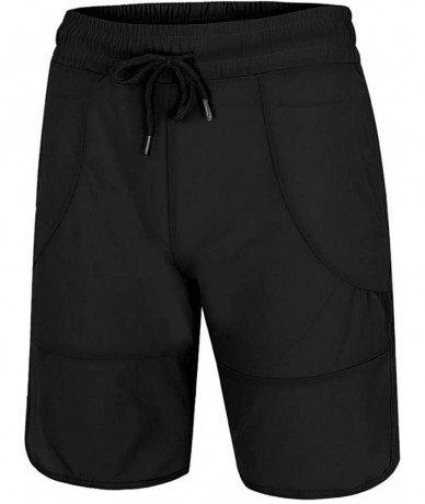 Rash Guards Men's Workout Running Shorts Elastic Waist Quick Dry Gym Athletic Jogger Short Pants with Pockets - Black - C1194...