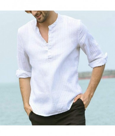 Rash Guards T-Shirt- Men Three Quarter Vintage Linen Solid Short Sleeve Retro Tops Blouse - White - C518W7N9RIE $33.59