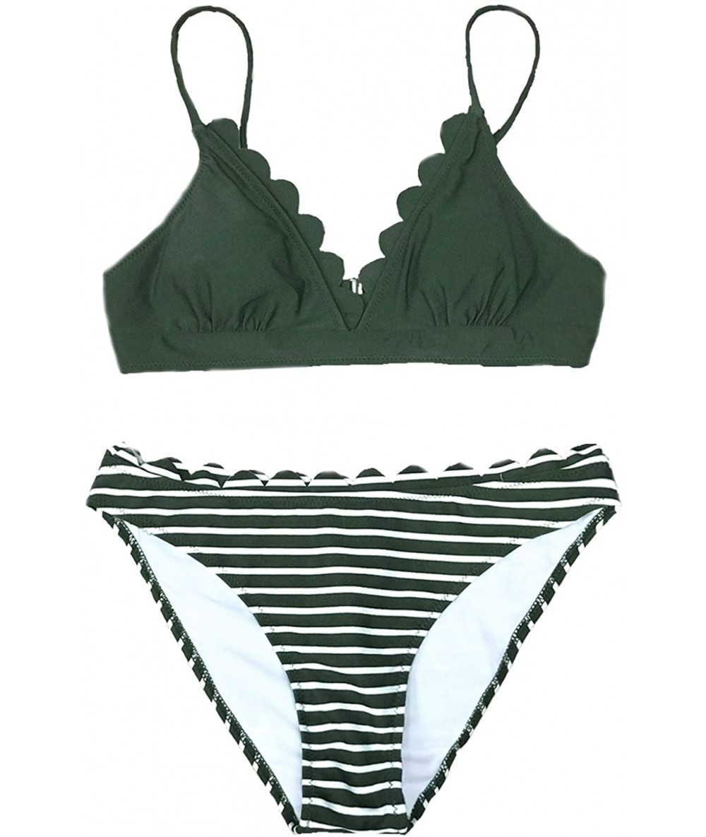 Sets Women's Scalloped Trim in The Moment Bikini - Green/White - C518QXY08YC $50.86