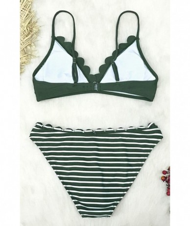 Sets Women's Scalloped Trim in The Moment Bikini - Green/White - C518QXY08YC $50.86