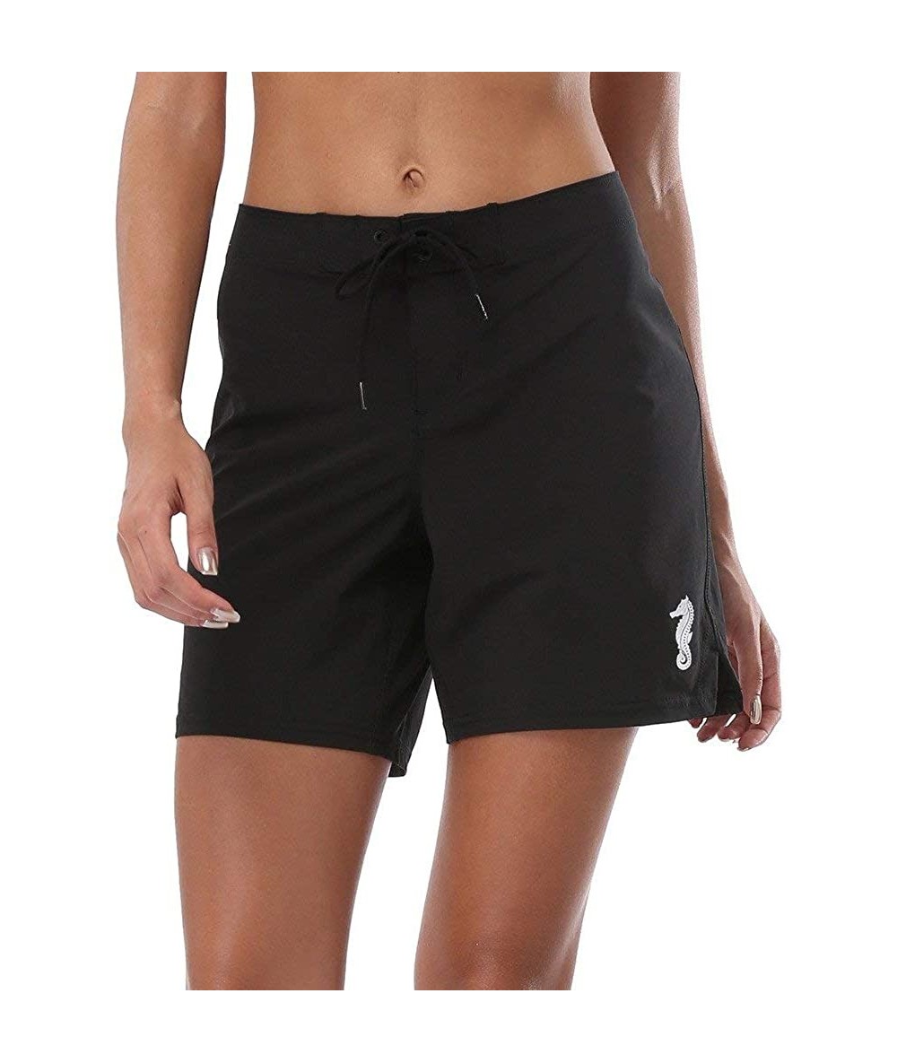 Rash Guards Women's Long Swim Shorts High Waisted Swim Leggings UPF 50+ Swim Capris with Liner - Black Board Shorts - CE12MON...