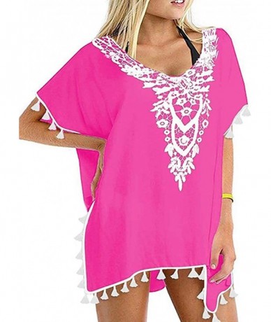 Sets Women Swimwear Dress Cover Up V Neck Bikini with Tassel - Pink - CR193MUR9YT $33.28