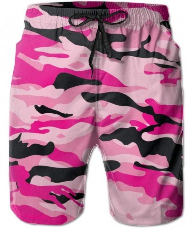 Board Shorts Casual Men Beach Shorts Swim Trunks Quick Dry Half Pants - Military Army Camo Camouflage Black Pink - Military A...