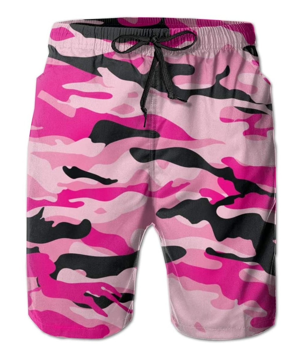 Board Shorts Casual Men Beach Shorts Swim Trunks Quick Dry Half Pants - Military Army Camo Camouflage Black Pink - Military A...