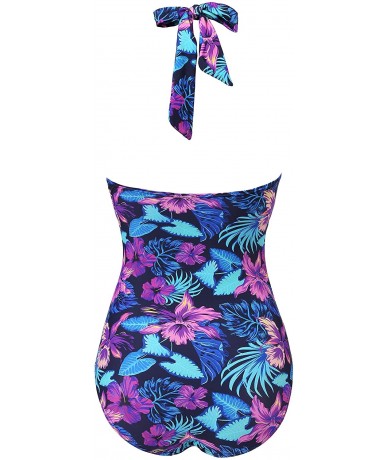 One-Pieces Womens One Piece Swimsuit Tummy Control Slimming Bathing Suit Ruched Front - Halter-floral - C518S3D7Y0K $60.58