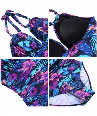 One-Pieces Womens One Piece Swimsuit Tummy Control Slimming Bathing Suit Ruched Front - Halter-floral - C518S3D7Y0K $60.58