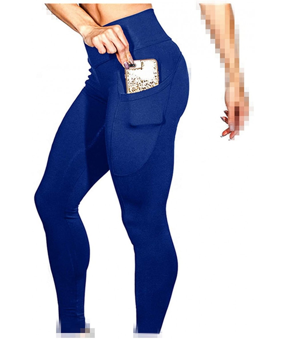 Racing Women's Solid Workout Fitness Sports Gym Running Yoga Athletic Pants Tummy Control Stretch Yoga Leggings - Blue - C018...