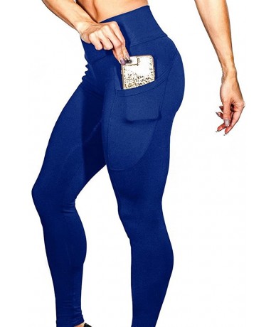 Racing Women's Solid Workout Fitness Sports Gym Running Yoga Athletic Pants Tummy Control Stretch Yoga Leggings - Blue - C018...