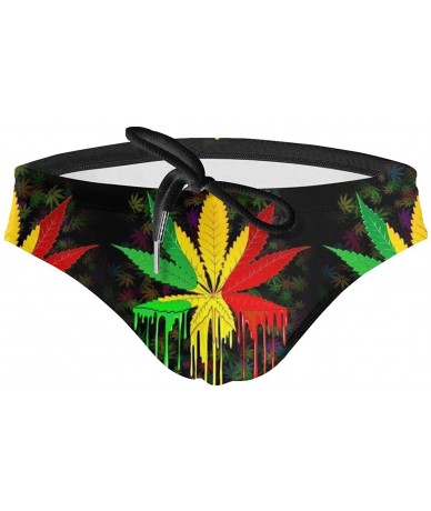 Briefs Men's Sexy Various Flag Printing Low Rise Briefs Bikini Swimwear Swimsuit with Drawstring - Weed Flag - CG194UG89KO $3...