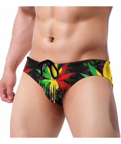 Briefs Men's Sexy Various Flag Printing Low Rise Briefs Bikini Swimwear Swimsuit with Drawstring - Weed Flag - CG194UG89KO $3...