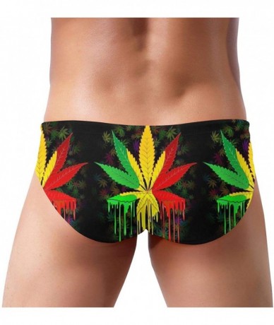 Briefs Men's Sexy Various Flag Printing Low Rise Briefs Bikini Swimwear Swimsuit with Drawstring - Weed Flag - CG194UG89KO $3...