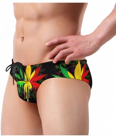 Briefs Men's Sexy Various Flag Printing Low Rise Briefs Bikini Swimwear Swimsuit with Drawstring - Weed Flag - CG194UG89KO $3...