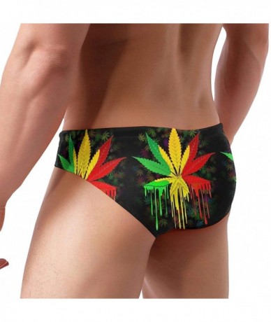 Briefs Men's Sexy Various Flag Printing Low Rise Briefs Bikini Swimwear Swimsuit with Drawstring - Weed Flag - CG194UG89KO $3...