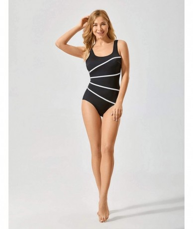 One-Pieces Women's Striped One Piece Swimsuit Plus Size Swimwear Modest Bathing Suits - Multicoloured 2 - CI19DECZONR $42.60