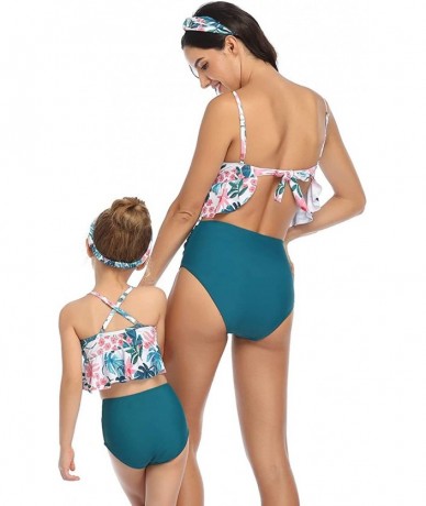 Sets Girls Two Pieces Swimsuit for Women High Waisted Bikini Set Mommy and Me Bathing Suits Family Matching Swimwear - Pinkfl...