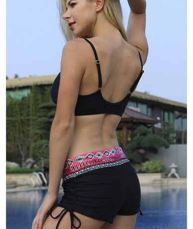 Racing Women's Swim Shorts with Side Ties - Red Print - CQ182LYCZ4X $32.61