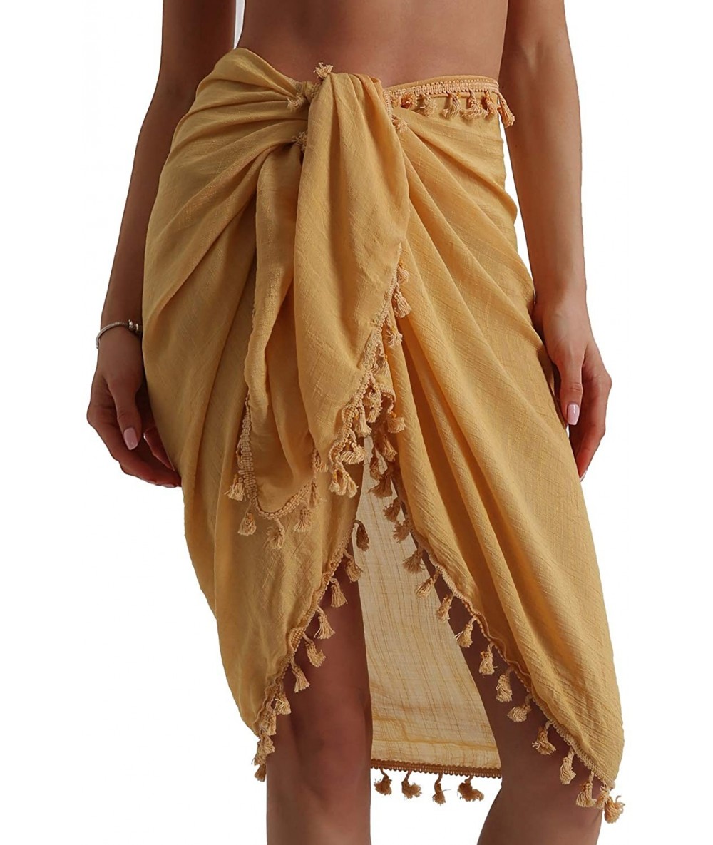 Cover-Ups Beach Sarong Pareo Womens Semi-Sheer Swimwear Cover Ups Short Skirt with Tassels - 019-yellow Short - CI19D0TQTN5 $...