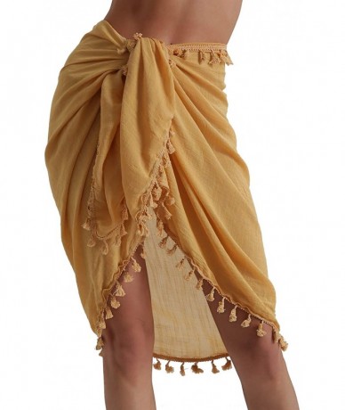 Cover-Ups Beach Sarong Pareo Womens Semi-Sheer Swimwear Cover Ups Short Skirt with Tassels - 019-yellow Short - CI19D0TQTN5 $...