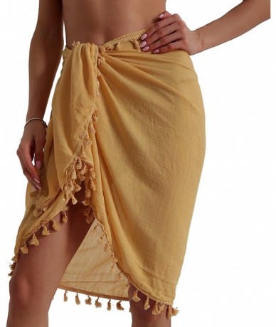 Cover-Ups Beach Sarong Pareo Womens Semi-Sheer Swimwear Cover Ups Short Skirt with Tassels - 019-yellow Short - CI19D0TQTN5 $...