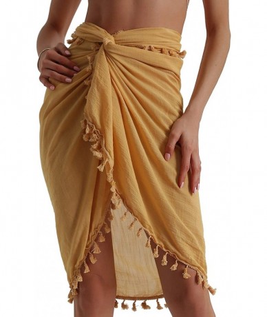 Cover-Ups Beach Sarong Pareo Womens Semi-Sheer Swimwear Cover Ups Short Skirt with Tassels - 019-yellow Short - CI19D0TQTN5 $...