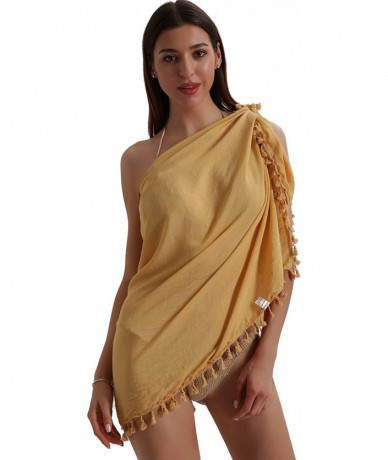 Cover-Ups Beach Sarong Pareo Womens Semi-Sheer Swimwear Cover Ups Short Skirt with Tassels - 019-yellow Short - CI19D0TQTN5 $...