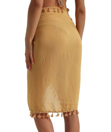 Cover-Ups Beach Sarong Pareo Womens Semi-Sheer Swimwear Cover Ups Short Skirt with Tassels - 019-yellow Short - CI19D0TQTN5 $...