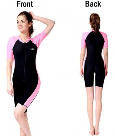 Racing One-Piece Snorkeling Surfing Swim Suit Short Sleeves Plus Size Swimwear- Sun Protection - Pink - CF11AILV5PL $47.43