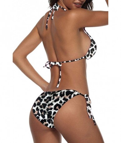 Sets Women Two Piece Swimsuit Sexy Swimwear Halter String Triangle Bikini Sets - Leopard - CH19DEY6LMK $41.51