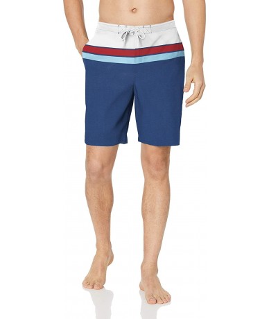 Board Shorts Men's 9" Inseam Tropical Hawaiian Print Cotton Nylon Swim Board Short - Red/White/Blue Stripe - CW18INLA3D5 $21.35