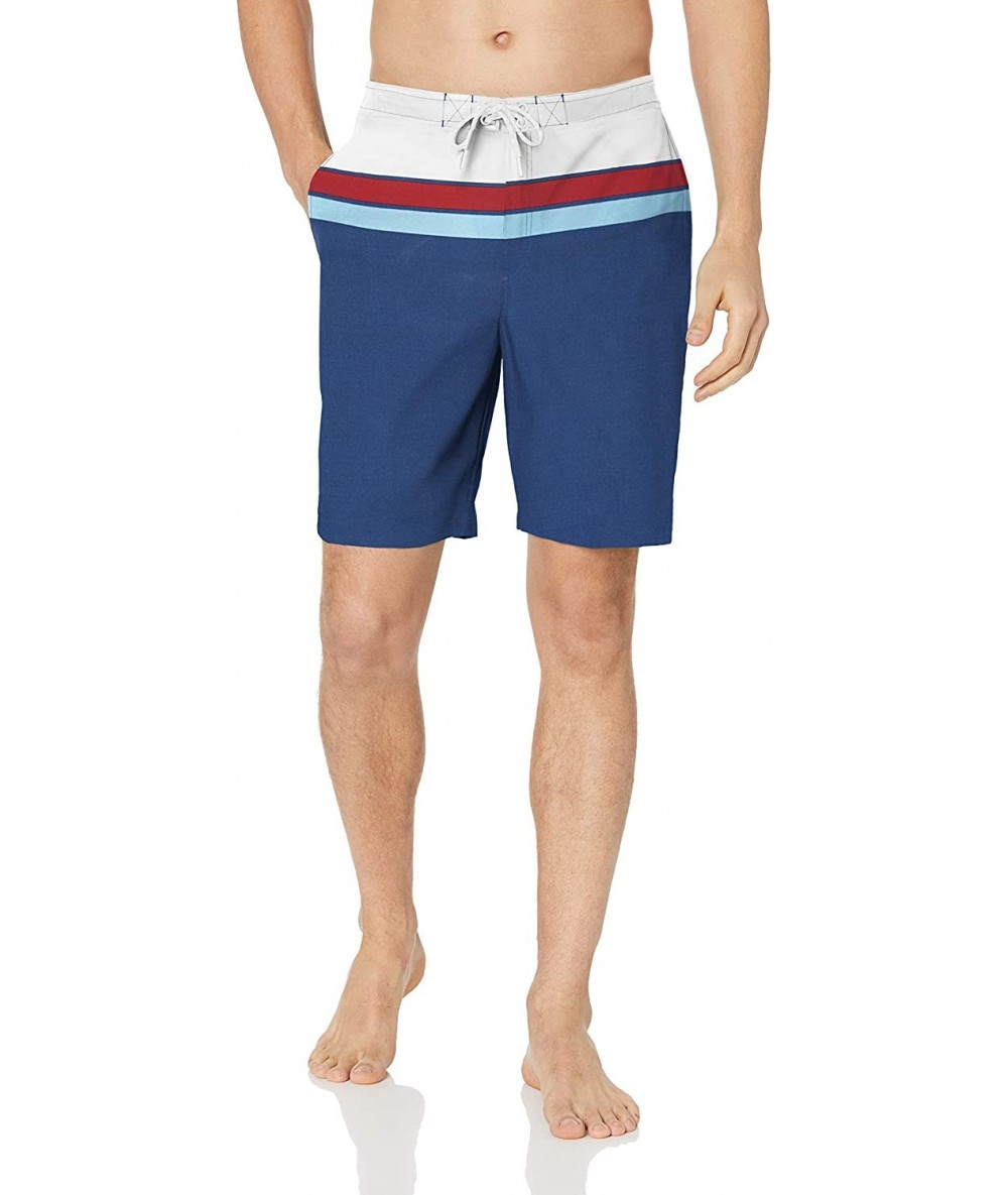 Board Shorts Men's 9" Inseam Tropical Hawaiian Print Cotton Nylon Swim Board Short - Red/White/Blue Stripe - CW18INLA3D5 $21.35