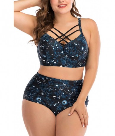 One-Pieces Women's Plus Size Chic Two Pieces/One Piece Swimsuit Cute Modest Bathing Suit - Navy Floral - CF190RIMQ4H $50.33