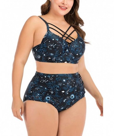 One-Pieces Women's Plus Size Chic Two Pieces/One Piece Swimsuit Cute Modest Bathing Suit - Navy Floral - CF190RIMQ4H $50.33