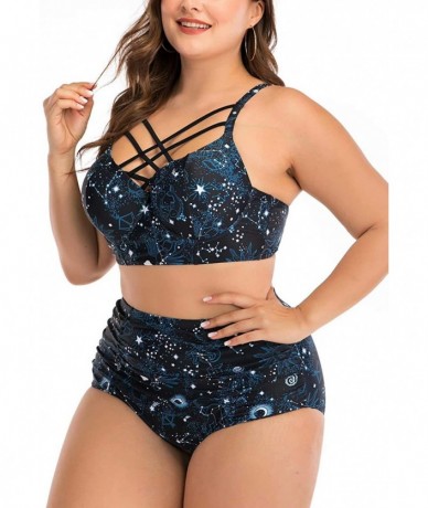 One-Pieces Women's Plus Size Chic Two Pieces/One Piece Swimsuit Cute Modest Bathing Suit - Navy Floral - CF190RIMQ4H $50.33