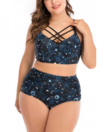 One-Pieces Women's Plus Size Chic Two Pieces/One Piece Swimsuit Cute Modest Bathing Suit - Navy Floral - CF190RIMQ4H $50.33