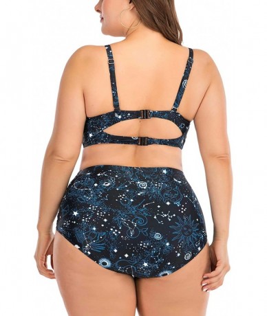 One-Pieces Women's Plus Size Chic Two Pieces/One Piece Swimsuit Cute Modest Bathing Suit - Navy Floral - CF190RIMQ4H $50.33