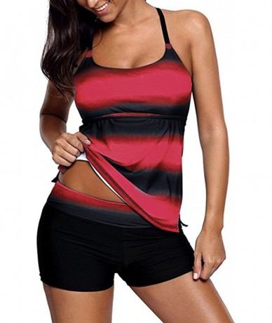 Bottoms Women's Stripes Tankini Top Bikini Swimwear with Brief - Red-410270 - C61809KA4IT $36.82