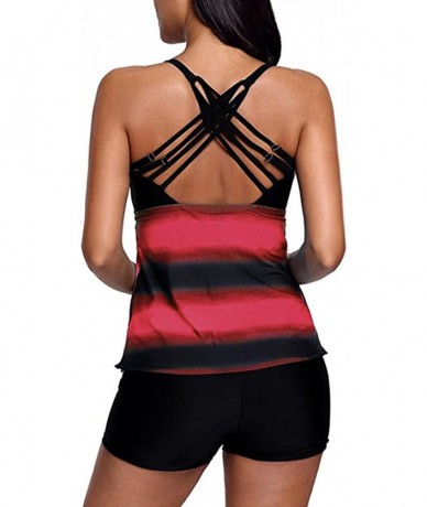 Bottoms Women's Stripes Tankini Top Bikini Swimwear with Brief - Red-410270 - C61809KA4IT $36.82