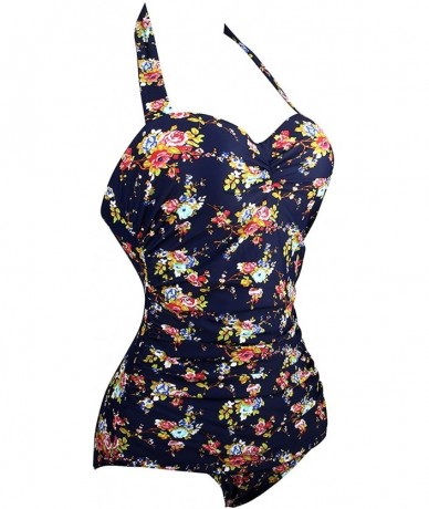 One-Pieces Vintage Halter Swimsuit Monokini One Piece Swimwear Bathing Suits - 1-navy - CF196T3KH7X $51.06