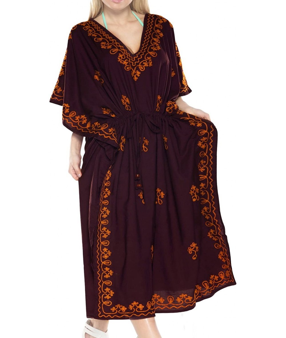 Cover-Ups Women's Caftan Beach Cover Up Night Casual Evening Dress Embroidered - Autumn Violet_t345 - CB11I6NGUMR $42.09