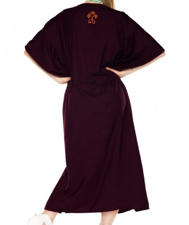 Cover-Ups Women's Caftan Beach Cover Up Night Casual Evening Dress Embroidered - Autumn Violet_t345 - CB11I6NGUMR $42.09