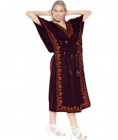 Cover-Ups Women's Caftan Beach Cover Up Night Casual Evening Dress Embroidered - Autumn Violet_t345 - CB11I6NGUMR $42.09