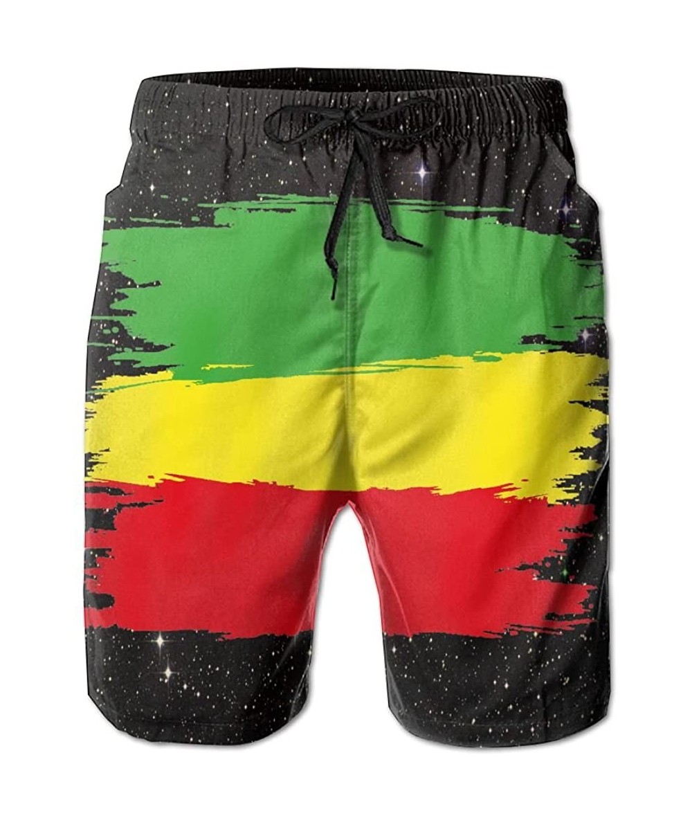 Board Shorts Grunge Rasta Flag Men's Fashion High Waist Beach Shorts - White - CF18E43HQ5Z $35.77